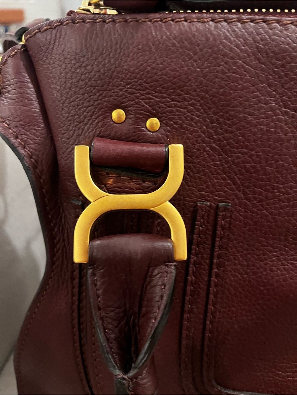 Chloe Marcie medium Women's Leather Satchel Bag in Deep Burgundy - Picture 5 of 7